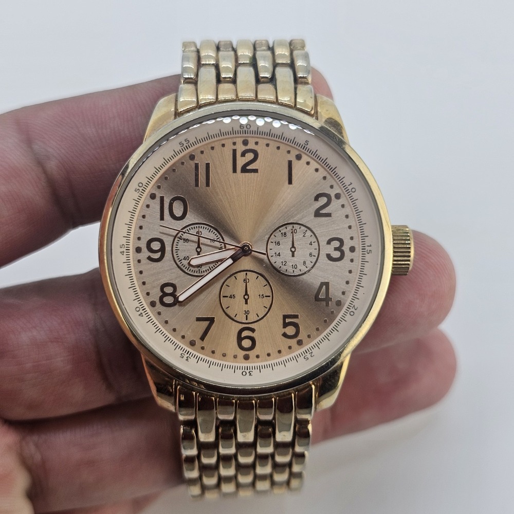 42MM Women's Analog Watch Gold Dial Gold Metal Bands 5.75" NEW Battery